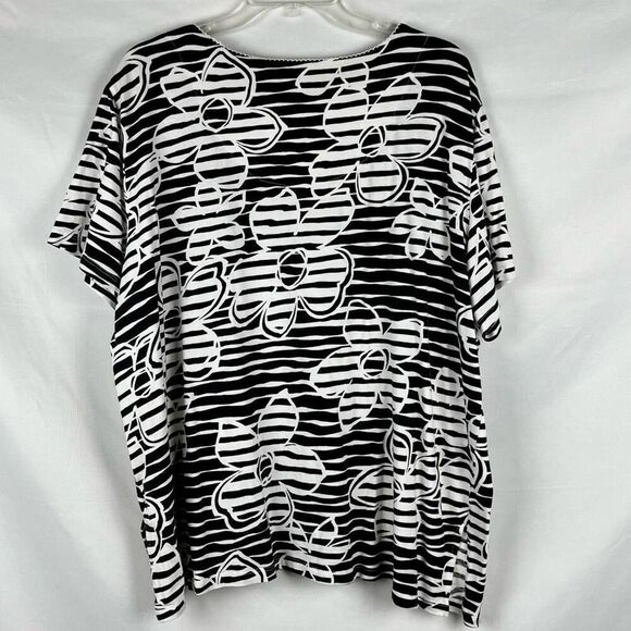 Alfred Dunner Striped Floral Short Sleeve Blouse 2X - Picture 2 of 9